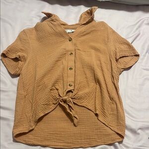 Hippie Rose Tan Button Down Shirt with Tie Front